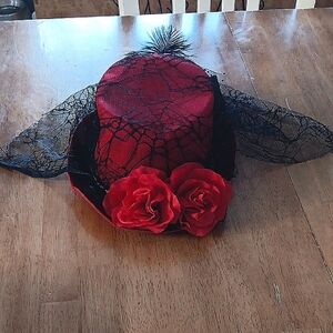 Elegant Red and Black Women's Hat with Roses